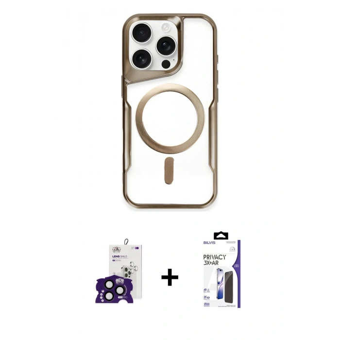 MARSİLYAN™- iPhone 16 Pro Max Kılıf Yadigar Klasik Özel Seri - Siyah Bilvis 3X AR Hayalet Cam Ekran Koruyucu + Bilvis Titan Kamera Lens - SH
