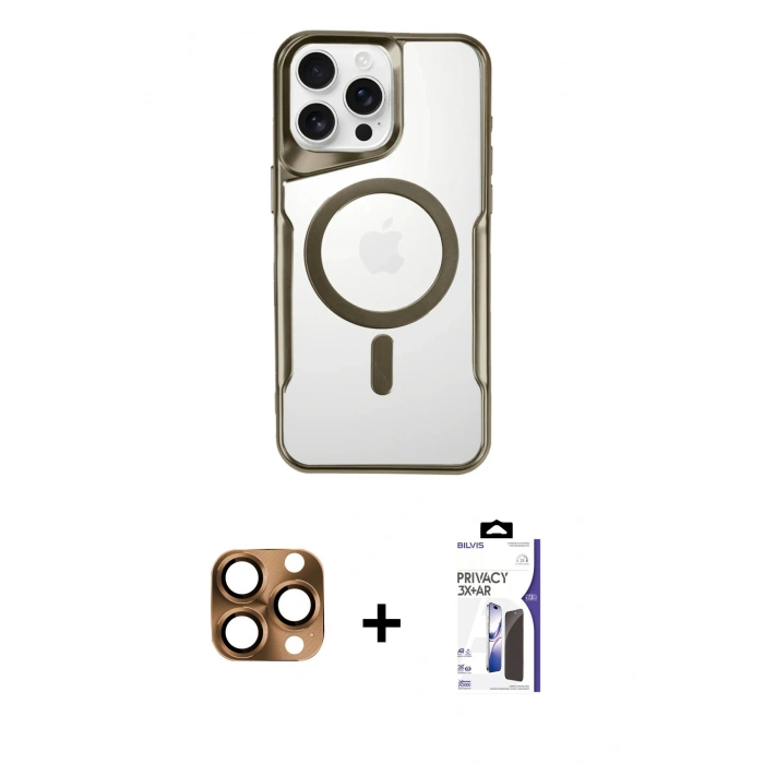 MARSİLYAN™- iPhone 16 Pro Max Kılıf Yadigar Klasik Özel Seri - Siyah Bilvis 3X AR Hayalet Cam Ekran Koruyucu + Pers Alüminyum Kamera Lens - CLTM