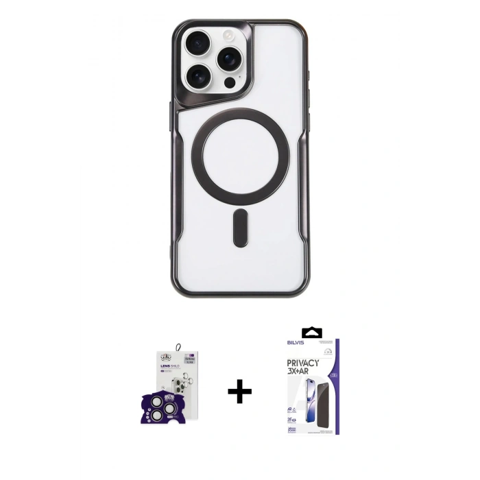 MARSİLYAN™- iPhone 16 Pro Max Kılıf Yadigar Klasik Özel Seri - Siyah Bilvis 3X AR Hayalet Cam Ekran Koruyucu + Bilvis Titan Kamera Lens - TMGI