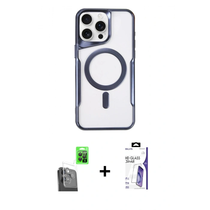 MARSİLYAN™- iPhone 16 Pro Max Kılıf Yadigar Klasik Özel Seri - Siyah Bilvis 3X AR HD Cam Ekran Koruyucu + Raze Metal Kamera Lens - SH