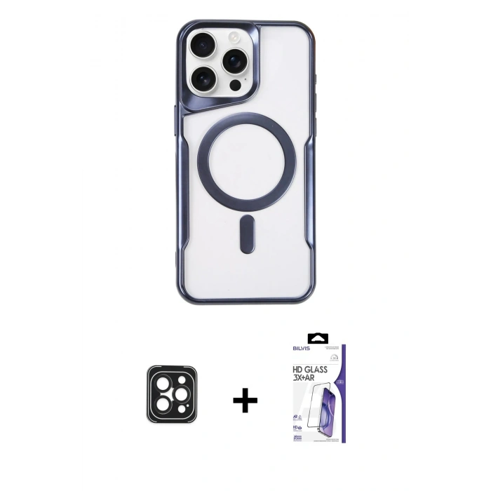 MARSİLYAN™- iPhone 16 Pro Max Kılıf Yadigar Klasik Özel Seri - Siyah Bilvis 3X AR HD Cam Ekran Koruyucu + PVD Metal Kamera Lens - SH