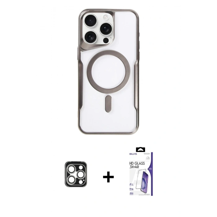 MARSİLYAN™- iPhone 16 Pro Max Kılıf Yadigar Klasik Özel Seri - Siyah Bilvis 3X AR HD Cam Ekran Koruyucu + PVD Metal Kamera Lens - GS