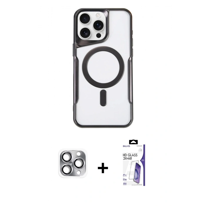 MARSİLYAN™- iPhone 16 Pro Max Kılıf Yadigar Klasik Özel Seri - Siyah Bilvis 3X AR HD Cam Ekran Koruyucu + Pers Alüminyum Kamera Lens - GI