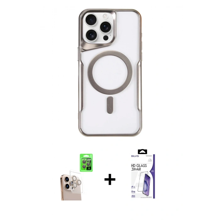 MARSİLYAN™- iPhone 16 Pro Max Kılıf Yadigar Klasik Özel Seri - Siyah Bilvis 3X AR HD Cam Ekran Koruyucu + Raze Metal Kamera Lens - NLGY