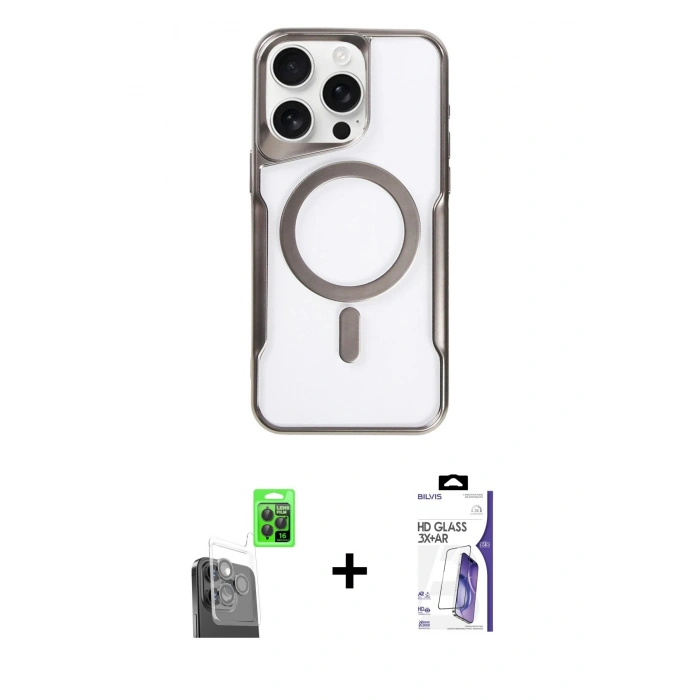MARSİLYAN™- iPhone 16 Pro Max Kılıf Yadigar Klasik Özel Seri - Siyah Bilvis 3X AR HD Cam Ekran Koruyucu + Raze Metal Kamera Lens - SH
