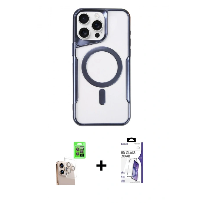 MARSİLYAN™- iPhone 16 Pro Max Kılıf Yadigar Klasik Özel Seri - Siyah Bilvis 3X AR HD Cam Ekran Koruyucu + Raze Metal Kamera Lens - NLGY