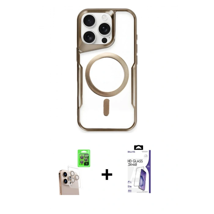 MARSİLYAN™- iPhone 16 Pro Max Kılıf Yadigar Klasik Özel Seri - Siyah Bilvis 3X AR HD Cam Ekran Koruyucu + Raze Metal Kamera Lens - NLGY