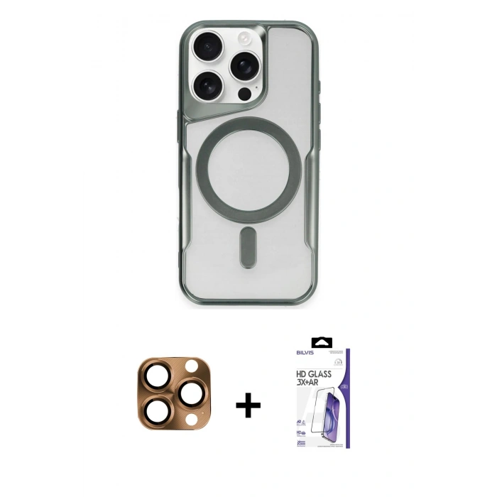 MARSİLYAN™- iPhone 16 Pro Max Kılıf Yadigar Klasik Özel Seri - Siyah Bilvis 3X AR HD Cam Ekran Koruyucu + Pers Alüminyum Kamera Lens - CLTM