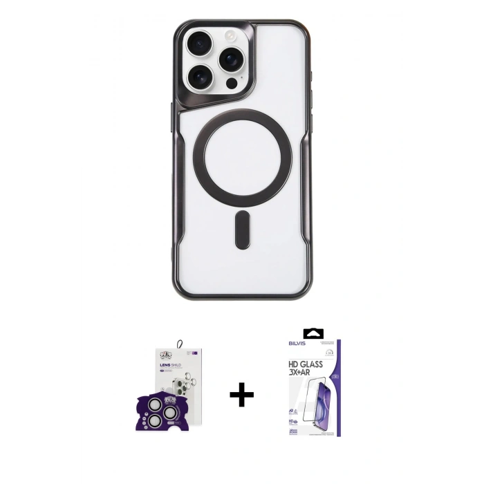 MARSİLYAN™- iPhone 16 Pro Max Kılıf Yadigar Klasik Özel Seri - Siyah Bilvis 3X AR HD Cam Ekran Koruyucu + Bilvis Titan Kamera Lens - GS