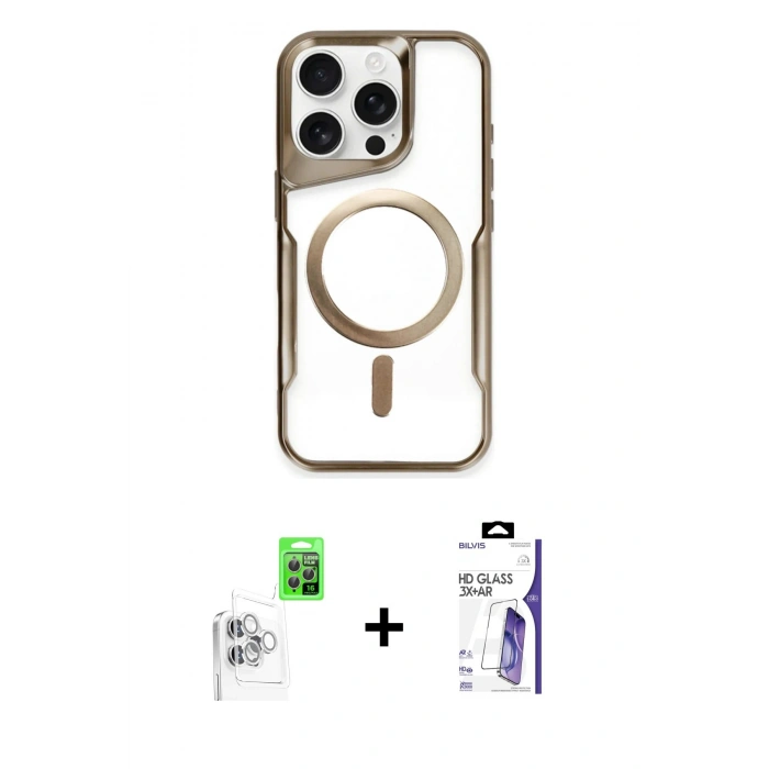 MARSİLYAN™- iPhone 16 Pro Max Kılıf Yadigar Klasik Özel Seri - Siyah Bilvis 3X AR HD Cam Ekran Koruyucu + Raze Metal Kamera Lens - BZ
