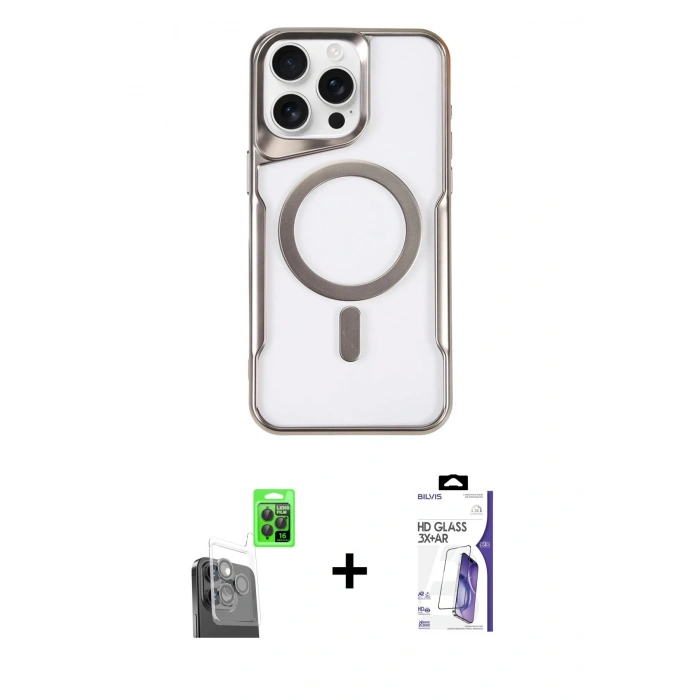 MARSİLYAN™- iPhone 16 Pro Max Kılıf Yadigar Klasik Özel Seri - Siyah Bilvis 3X AR HD Cam Ekran Koruyucu + Raze Metal Kamera Lens - SH