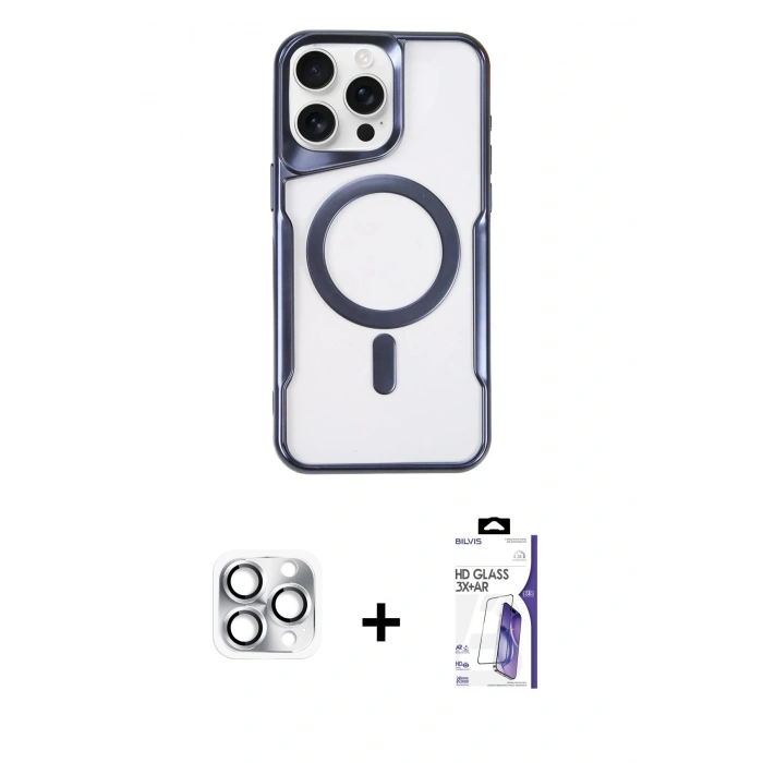 MARSİLYAN™- iPhone 16 Pro Max Kılıf Yadigar Klasik Özel Seri - Siyah Bilvis 3X AR HD Cam Ekran Koruyucu + Pers Alüminyum Kamera Lens - GS