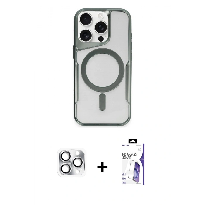 MARSİLYAN™- iPhone 16 Pro Max Kılıf Yadigar Klasik Özel Seri - Siyah Bilvis 3X AR HD Cam Ekran Koruyucu + Pers Alüminyum Kamera Lens - GS