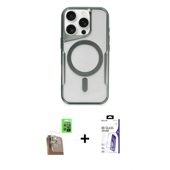 MARSİLYAN™- iPhone 16 Pro Max Kılıf Yadigar Klasik Özel Seri - Siyah Bilvis 3X AR HD Cam Ekran Koruyucu + Raze Metal Kamera Lens - CLTM