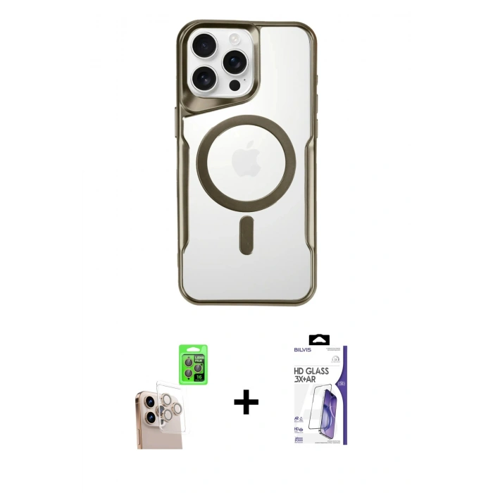 MARSİLYAN™- iPhone 16 Pro Max Kılıf Yadigar Klasik Özel Seri - Siyah Bilvis 3X AR HD Cam Ekran Koruyucu + Raze Metal Kamera Lens - NLGY