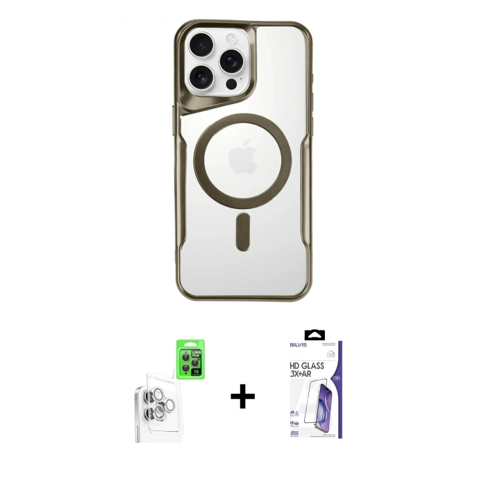 MARSİLYAN™- iPhone 16 Pro Max Kılıf Yadigar Klasik Özel Seri - Siyah Bilvis 3X AR HD Cam Ekran Koruyucu + Raze Metal Kamera Lens - BZ