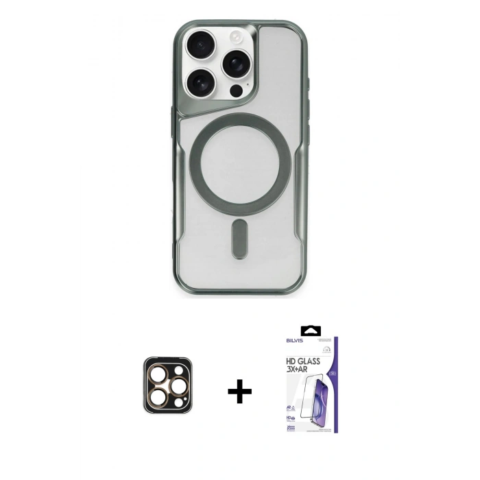 MARSİLYAN™- iPhone 16 Pro Max Kılıf Yadigar Klasik Özel Seri - Siyah Bilvis 3X AR HD Cam Ekran Koruyucu + PVD Metal Kamera Lens - GD
