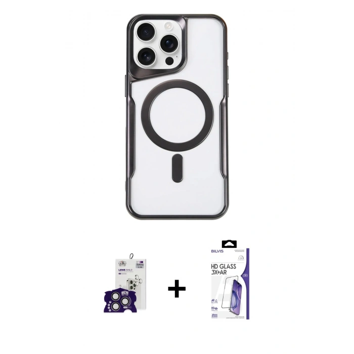 MARSİLYAN™- iPhone 16 Pro Max Kılıf Yadigar Klasik Özel Seri - Siyah Bilvis 3X AR HD Cam Ekran Koruyucu + Bilvis Titan Kamera Lens - TMGI