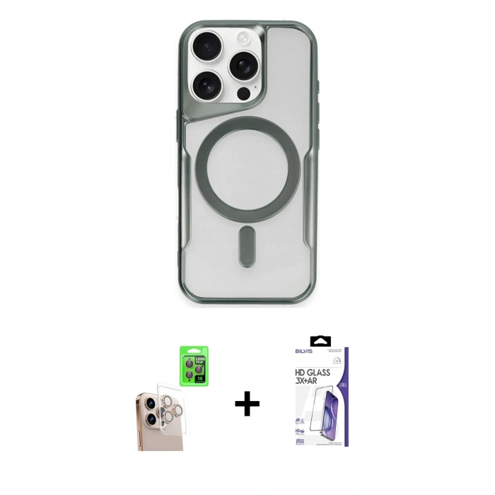 MARSİLYAN™- iPhone 16 Pro Max Kılıf Yadigar Klasik Özel Seri - Siyah Bilvis 3X AR HD Cam Ekran Koruyucu + Raze Metal Kamera Lens - NLGY