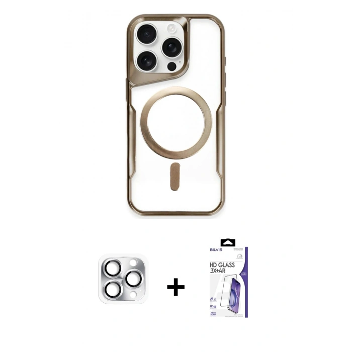 MARSİLYAN™- iPhone 16 Pro Max Kılıf Yadigar Klasik Özel Seri - Siyah Bilvis 3X AR HD Cam Ekran Koruyucu + Pers Alüminyum Kamera Lens - GS