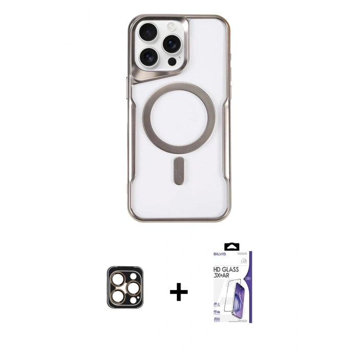 MARSİLYAN™- iPhone 16 Pro Max Kılıf Yadigar Klasik Özel Seri - Siyah Bilvis 3X AR HD Cam Ekran Koruyucu + PVD Metal Kamera Lens - GD