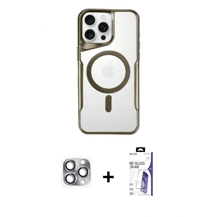 MARSİLYAN™- iPhone 16 Pro Max Kılıf Yadigar Klasik Özel Seri - Siyah Bilvis 3X AR HD Cam Ekran Koruyucu + Pers Alüminyum Kamera Lens - GI