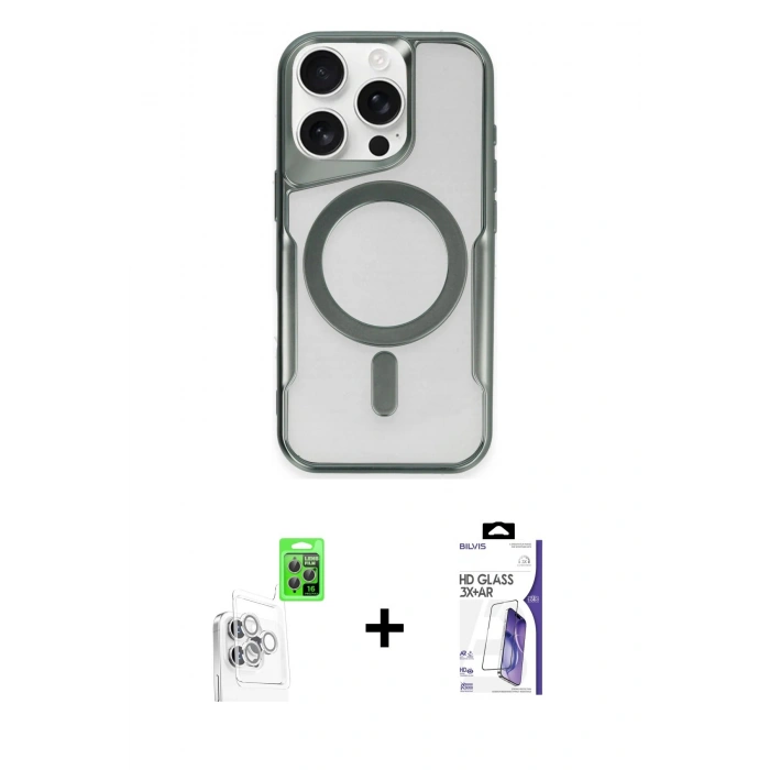 MARSİLYAN™- iPhone 16 Pro Max Kılıf Yadigar Klasik Özel Seri - Siyah Bilvis 3X AR HD Cam Ekran Koruyucu + Raze Metal Kamera Lens - BZ