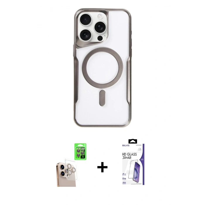 MARSİLYAN™- iPhone 16 Pro Max Kılıf Yadigar Klasik Özel Seri - Siyah Bilvis 3X AR HD Cam Ekran Koruyucu + Raze Metal Kamera Lens - NLGY