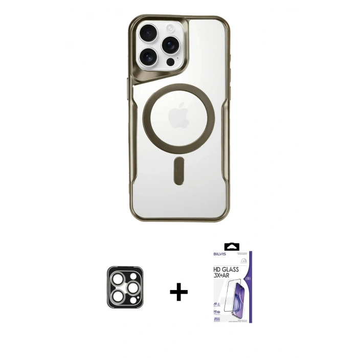MARSİLYAN™- iPhone 16 Pro Max Kılıf Yadigar Klasik Özel Seri - Siyah Bilvis 3X AR HD Cam Ekran Koruyucu + PVD Metal Kamera Lens - GS