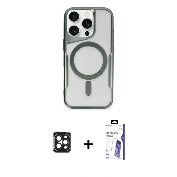MARSİLYAN™- iPhone 16 Pro Max Kılıf Yadigar Klasik Özel Seri - Siyah Bilvis 3X AR HD Cam Ekran Koruyucu + PVD Metal Kamera Lens - SH