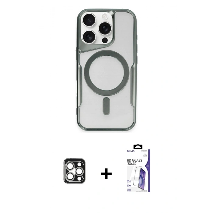 MARSİLYAN™- iPhone 16 Pro Max Kılıf Yadigar Klasik Özel Seri - Siyah Bilvis 3X AR HD Cam Ekran Koruyucu + PVD Metal Kamera Lens - GS