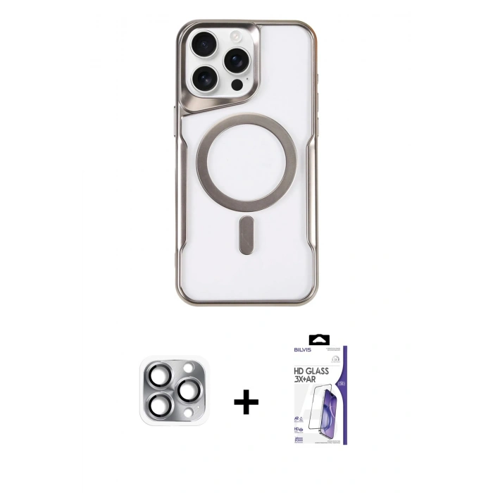 MARSİLYAN™- iPhone 16 Pro Max Kılıf Yadigar Klasik Özel Seri - Siyah Bilvis 3X AR HD Cam Ekran Koruyucu + Pers Alüminyum Kamera Lens - GI