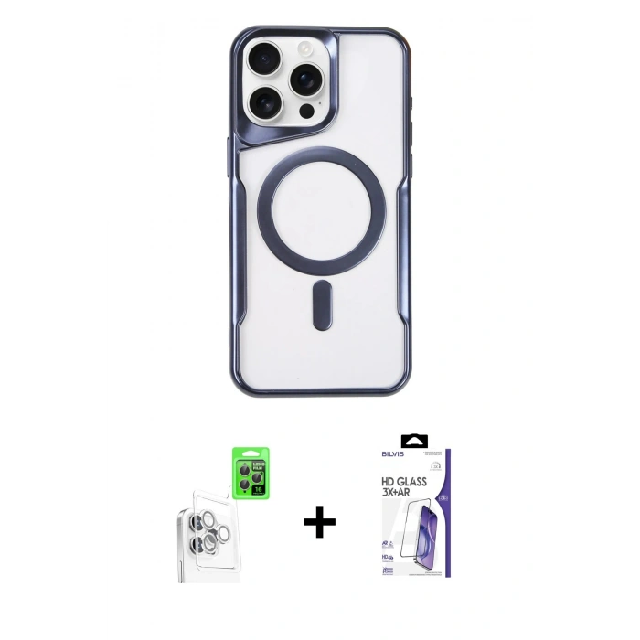 MARSİLYAN™- iPhone 16 Pro Max Kılıf Yadigar Klasik Özel Seri - Siyah Bilvis 3X AR HD Cam Ekran Koruyucu + Raze Metal Kamera Lens - BZ