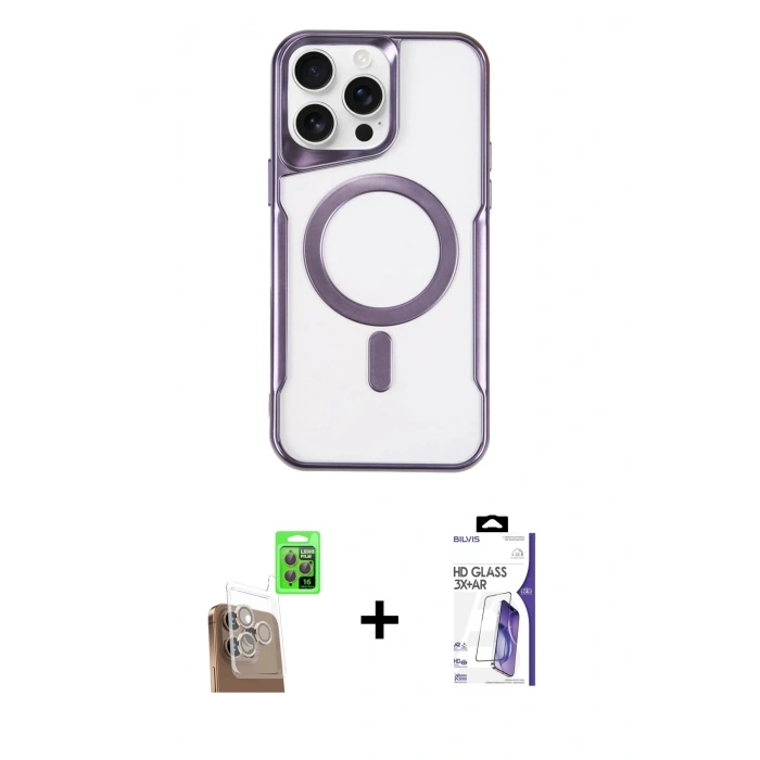 MARSİLYAN™- iPhone 16 Pro Max Kılıf Yadigar Klasik Özel Seri - Siyah Bilvis 3X AR HD Cam Ekran Koruyucu + Raze Metal Kamera Lens - CLTM