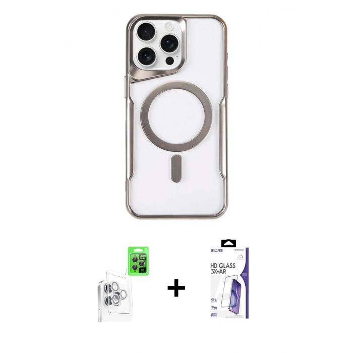 MARSİLYAN™- iPhone 16 Pro Max Kılıf Yadigar Klasik Özel Seri - Siyah Bilvis 3X AR HD Cam Ekran Koruyucu + Raze Metal Kamera Lens - BZ
