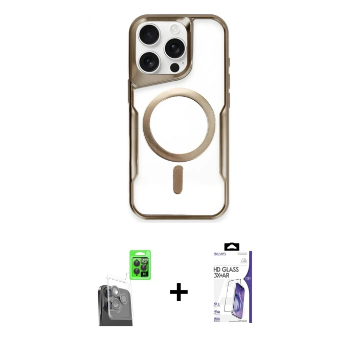 MARSİLYAN™- iPhone 16 Pro Max Kılıf Yadigar Klasik Özel Seri - Siyah Bilvis 3X AR HD Cam Ekran Koruyucu + Raze Metal Kamera Lens - SH