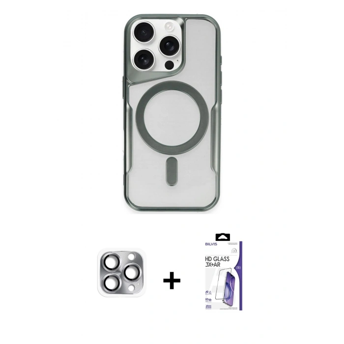 MARSİLYAN™- iPhone 16 Pro Max Kılıf Yadigar Klasik Özel Seri - Siyah Bilvis 3X AR HD Cam Ekran Koruyucu + Pers Alüminyum Kamera Lens - GI