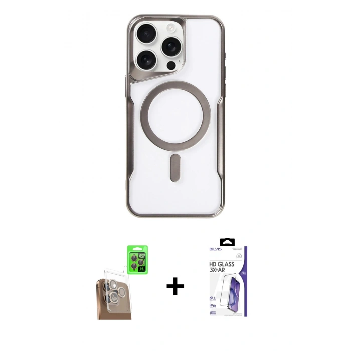 MARSİLYAN™- iPhone 16 Pro Max Kılıf Yadigar Klasik Özel Seri - Siyah Bilvis 3X AR HD Cam Ekran Koruyucu + Raze Metal Kamera Lens - CLTM