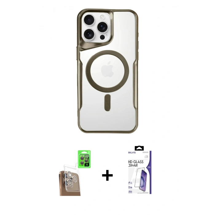 MARSİLYAN™- iPhone 16 Pro Max Kılıf Yadigar Klasik Özel Seri - Siyah Bilvis 3X AR HD Cam Ekran Koruyucu + Raze Metal Kamera Lens - CLTM