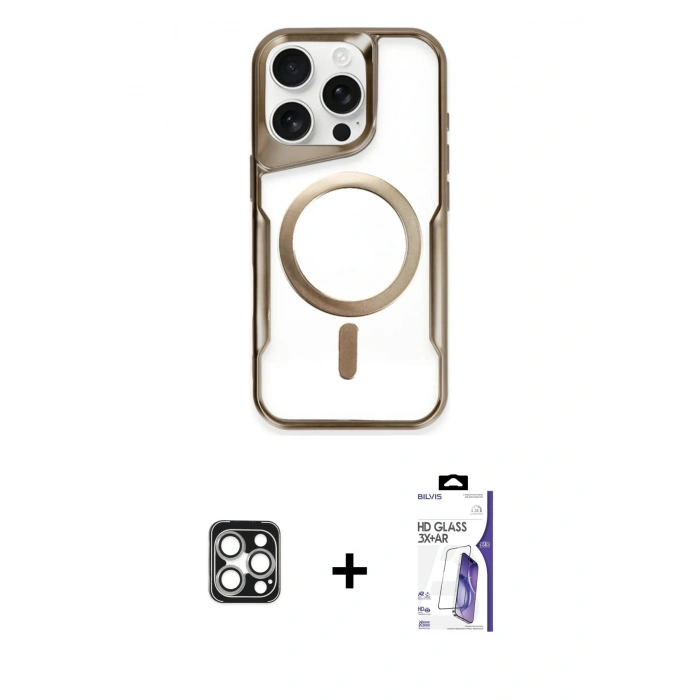 MARSİLYAN™- iPhone 16 Pro Max Kılıf Yadigar Klasik Özel Seri - Siyah Bilvis 3X AR HD Cam Ekran Koruyucu + PVD Metal Kamera Lens - GS