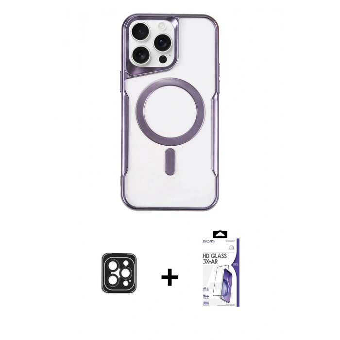 MARSİLYAN™- iPhone 16 Pro Max Kılıf Yadigar Klasik Özel Seri - Siyah Bilvis 3X AR HD Cam Ekran Koruyucu + PVD Metal Kamera Lens - SH
