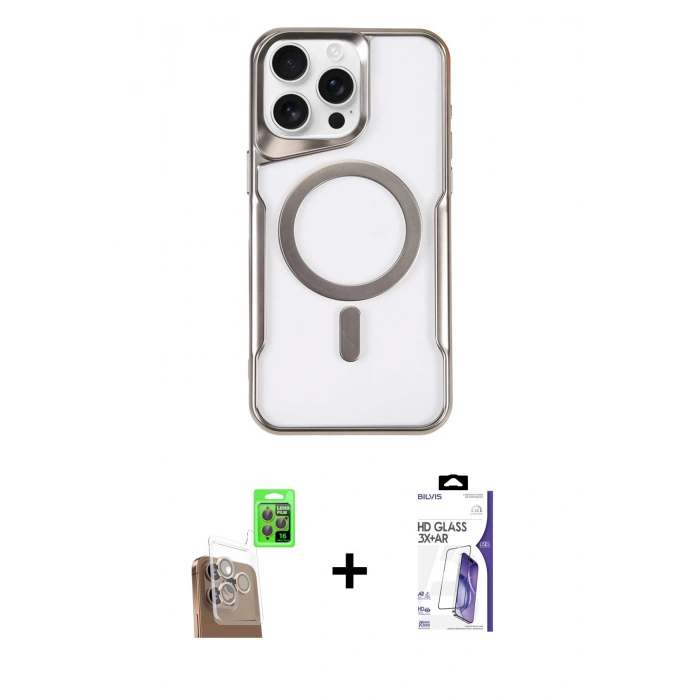 MARSİLYAN™- iPhone 16 Pro Max Kılıf Yadigar Klasik Özel Seri - Siyah Bilvis 3X AR HD Cam Ekran Koruyucu + Raze Metal Kamera Lens - CLTM