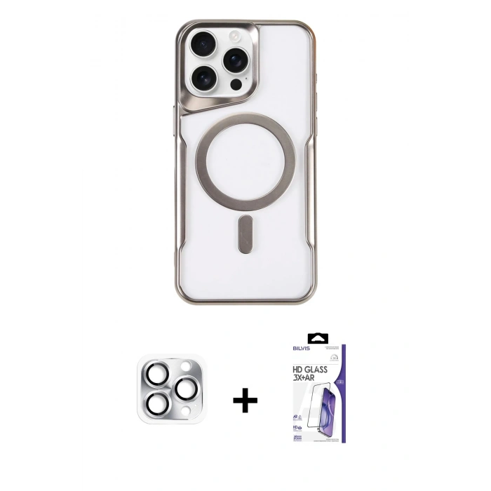 MARSİLYAN™- iPhone 16 Pro Max Kılıf Yadigar Klasik Özel Seri - Siyah Bilvis 3X AR HD Cam Ekran Koruyucu + Pers Alüminyum Kamera Lens - GS