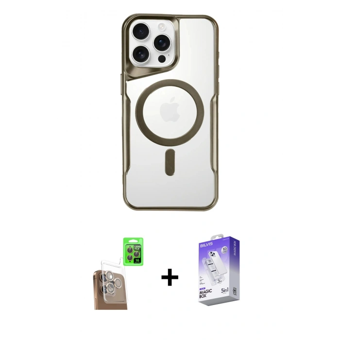 MARSİLYAN™- iPhone 16 Pro Max Kılıf Yadigar Klasik Özel Seri - Siyah Bilvis 5in1 3D Magic Cam Ekran Koruyucu + Raze Metal Kamera Lens - CLTM