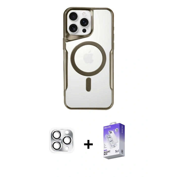 MARSİLYAN™- iPhone 16 Pro Max Kılıf Yadigar Klasik Özel Seri - Siyah Bilvis 5in1 3D Magic Cam Ekran Koruyucu + Pers Alüminyum Kamera Lens - GS