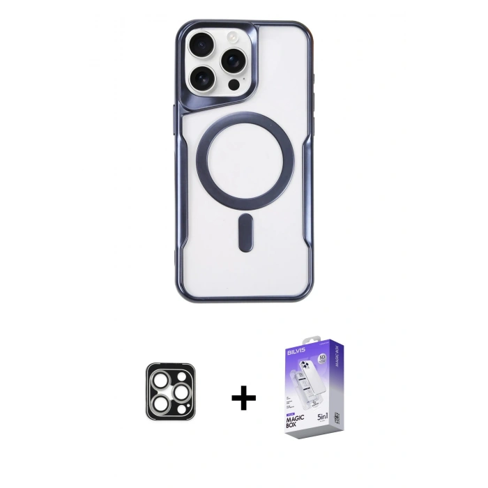 MARSİLYAN™- iPhone 16 Pro Max Kılıf Yadigar Klasik Özel Seri - Siyah Bilvis 5in1 3D Magic Cam Ekran Koruyucu + PVD Metal Kamera Lens - GS