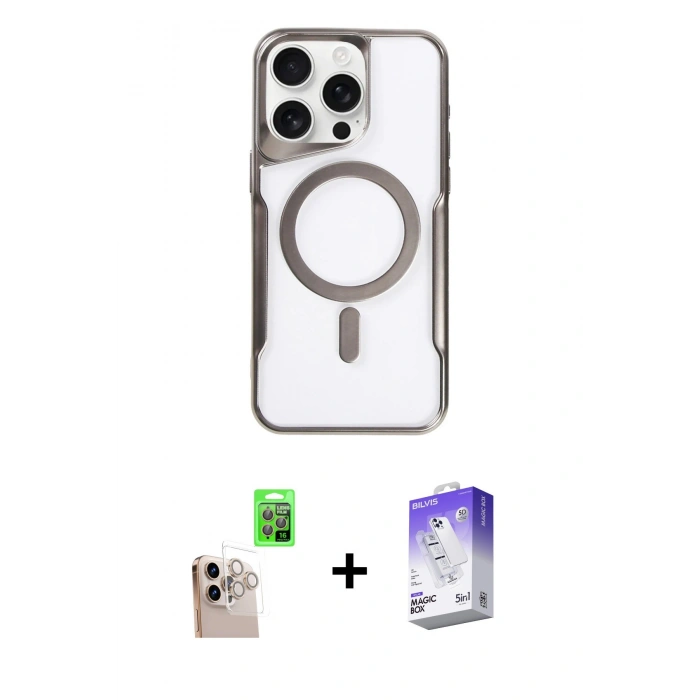 MARSİLYAN™- iPhone 16 Pro Max Kılıf Yadigar Klasik Özel Seri - Siyah Bilvis 5in1 3D Magic Cam Ekran Koruyucu + Raze Metal Kamera Lens - NLGY
