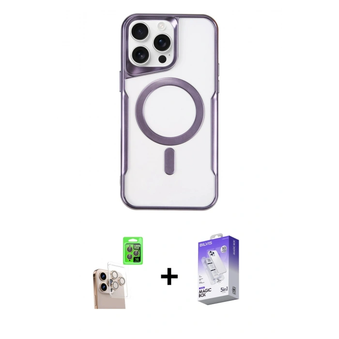 MARSİLYAN™- iPhone 16 Pro Max Kılıf Yadigar Klasik Özel Seri - Siyah Bilvis 5in1 3D Magic Cam Ekran Koruyucu + Raze Metal Kamera Lens - NLGY