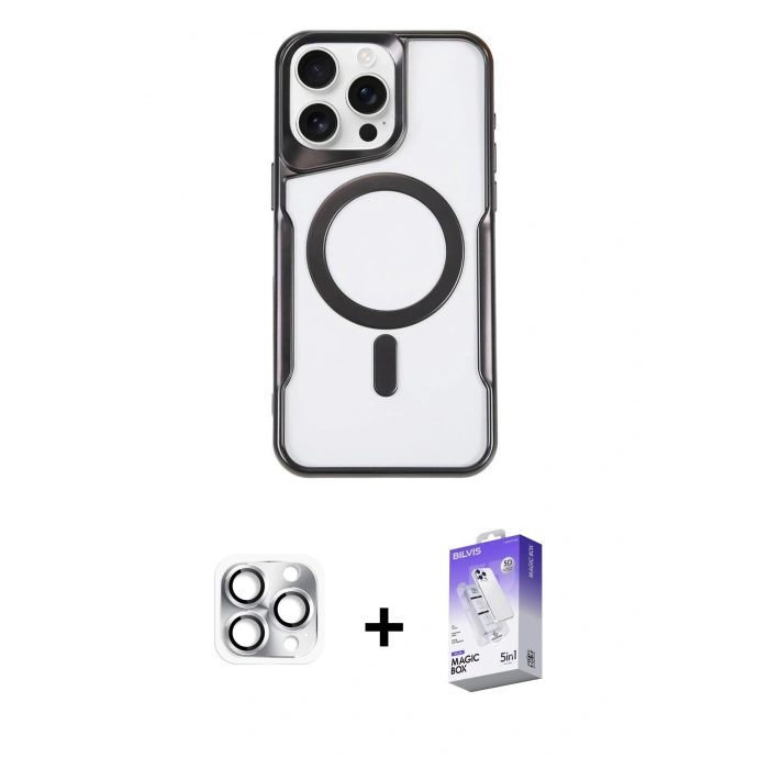 MARSİLYAN™- iPhone 16 Pro Max Kılıf Yadigar Klasik Özel Seri - Siyah Bilvis 5in1 3D Magic Cam Ekran Koruyucu + Pers Alüminyum Kamera Lens - GS