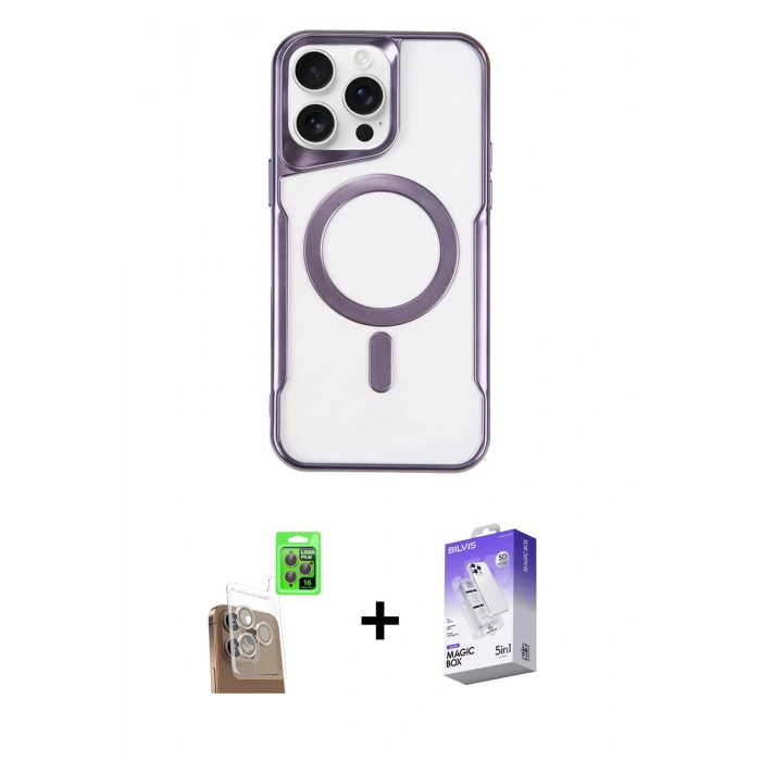 MARSİLYAN™- iPhone 16 Pro Max Kılıf Yadigar Klasik Özel Seri - Siyah Bilvis 5in1 3D Magic Cam Ekran Koruyucu + Raze Metal Kamera Lens - CLTM